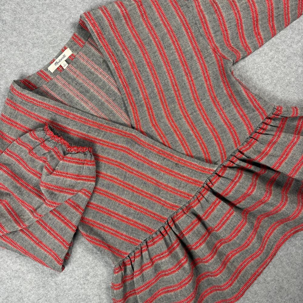 Madewell Womens Size Small Striped Bubble-Sleeve Peplum Top